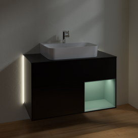 Тумба под раковину Villeroy & Boch Finion 100х50,1 см с подсветкой МДФ черный матовый лак/стекло черное матовое G122GMPD