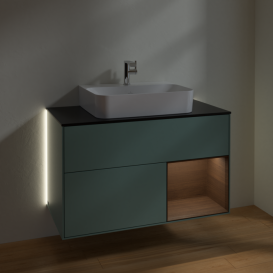 Тумба под раковину Villeroy & Boch Finion 100х50,1 см с подсветкой МДФ оливковый матовый лак/стекло черное матовое G122GNGM