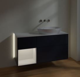 Тумба под раковину Villeroy & Boch Finion 120х50,1 см с подсветкой МДФ темно-синий матовый лак/стекло белое матовое GA41GFHG