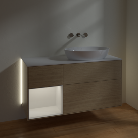 Тумба под раковину Villeroy & Boch Finion 120х50,1 см с подсветкой МДФ шпон дуба/стекло белое матовое GA41GFPC