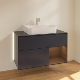 Тумба под раковину Villeroy & Boch Finion 100х50,1 см с подсветкой МДФ темно-синий матовый лак/стекло черное матовое G122GNHG