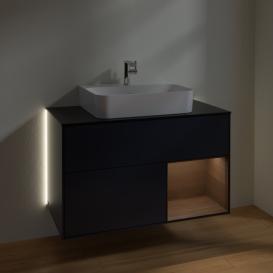 Тумба под раковину Villeroy & Boch Finion 100х50,1 см с подсветкой МДФ темно-синий матовый лак/стекло черное матовое G122GNHG