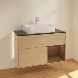 Тумба под раковину Villeroy & Boch Finion 100х50,1 см с подсветкой МДФ шпон дуба/стекло черное матовое G122GNPC