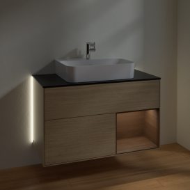 Тумба под раковину Villeroy & Boch Finion 100х50,1 см с подсветкой МДФ шпон дуба/стекло черное матовое G122GNPC