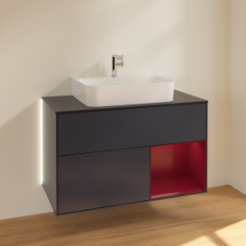 Тумба под раковину Villeroy & Boch Finion 100х50,1 см с подсветкой МДФ темно-синий матовый лак/стекло черное матовое G122HBHG