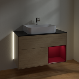 Тумба под раковину Villeroy & Boch Finion 100х50,1 см с подсветкой МДФ шпон дуба/стекло черное матовое G122HBPC