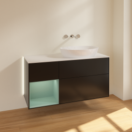 Тумба под раковину Villeroy & Boch Finion 120х50,1 см с подсветкой МДФ черный матовый лак/стекло белое матовое GA41GMPD