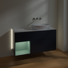 Тумба под раковину Villeroy & Boch Finion 120х50,1 см с подсветкой МДФ темно-синий матовый лак/стекло белое матовое GA41GMHG