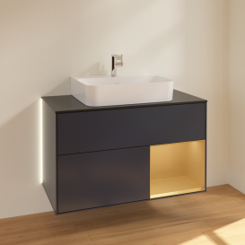 Тумба под раковину Villeroy & Boch Finion 100х50,1 см с подсветкой МДФ темно-синий матовый лак/стекло черное матовое G122HFHG