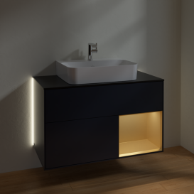 Тумба под раковину Villeroy & Boch Finion 100х50,1 см с подсветкой МДФ темно-синий матовый лак/стекло черное матовое G122HFHG