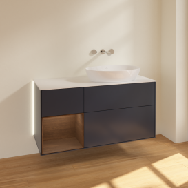 Тумба под раковину Villeroy & Boch Finion 120х50,1 см с подсветкой МДФ темно-синий матовый лак/стекло белое матовое GA41GNHG