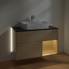 Тумба под раковину Villeroy & Boch Finion 100х50,1 см с подсветкой МДФ шпон дуба/стекло черное матовое G122HFPC