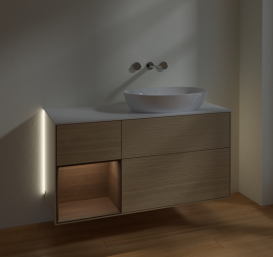 Тумба под раковину Villeroy & Boch Finion 120х50,1 см с подсветкой МДФ шпон дуба/стекло белое матовое GA41GNPC