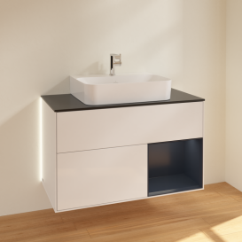 Тумба под раковину Villeroy & Boch Finion 100х50,1 см с подсветкой МДФ белый глянцевый лак/стекло черное матовое G122HGGF