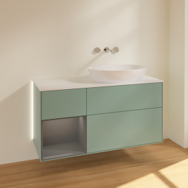 Тумба под раковину Villeroy & Boch Finion 120х50,1 см с подсветкой МДФ оливковый матовый лак/стекло белое матовое GA41GKGM