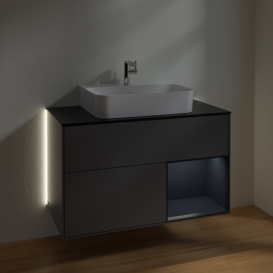Тумба под раковину Villeroy & Boch Finion 100х50,1 см с подсветкой МДФ антрацитовый матовый лак/стекло черное матовое G122HGGK