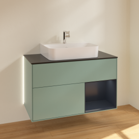 Тумба под раковину Villeroy & Boch Finion 100х50,1 см с подсветкой МДФ оливковый матовый лак/стекло черное матовое G122HGGM