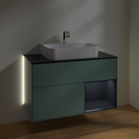 Тумба под раковину Villeroy & Boch Finion 100х50,1 см с подсветкой МДФ оливковый матовый лак/стекло черное матовое G122HGGM