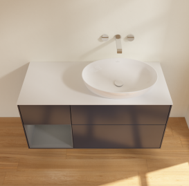 Тумба под раковину Villeroy & Boch Finion 120х50,1 см с подсветкой МДФ темно-синий матовый лак/стекло белое матовое GA41GKHG