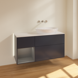 Тумба под раковину Villeroy & Boch Finion 120х50,1 см с подсветкой МДФ темно-синий матовый лак/стекло белое матовое GA41GKHG