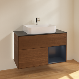 Тумба под раковину Villeroy & Boch Finion 100х50,1 см с подсветкой МДФ шпон грецкого ореха/стекло черное матовое G122HGGN