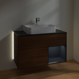 Тумба под раковину Villeroy & Boch Finion 100х50,1 см с подсветкой МДФ шпон грецкого ореха/стекло черное матовое G122HGGN