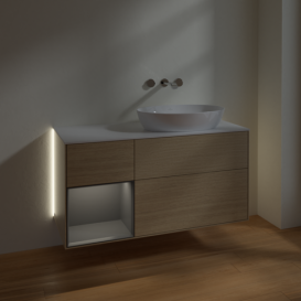 Тумба под раковину Villeroy & Boch Finion 120х50,1 см с подсветкой МДФ шпон дуба/стекло белое матовое  GA41GKPC