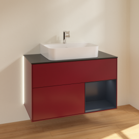 Тумба под раковину Villeroy & Boch Finion 100х50,1 см с подсветкой МДФ пион матовый лак/стекло черное матовое G122HGHB