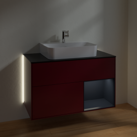 Тумба под раковину Villeroy & Boch Finion 100х50,1 см с подсветкой МДФ пион матовый лак/стекло черное матовое G122HGHB