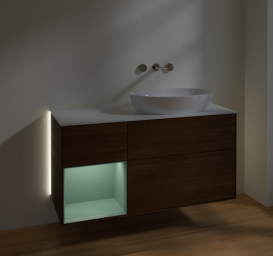 Тумба под раковину Villeroy & Boch Finion 120х50,1 см с подсветкой МДФ шпон грецкого ореха/стекло белое матовое GA41GMGN