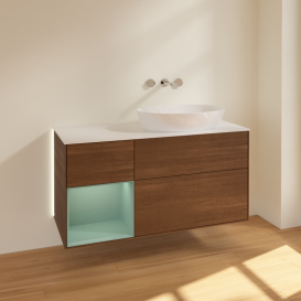 Тумба под раковину Villeroy & Boch Finion 120х50,1 см с подсветкой МДФ шпон грецкого ореха/стекло белое матовое GA41GMGN