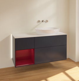 Тумба под раковину Villeroy & Boch Finion 120х50,1 см с подсветкой МДФ темно-синий матовый лак/стекло белое матовое GA41HBHG