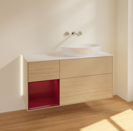 Тумба под раковину Villeroy & Boch Finion 120х50,1 см с подсветкой МДФ шпон дуба/стекло белое матовое GA41HBPC