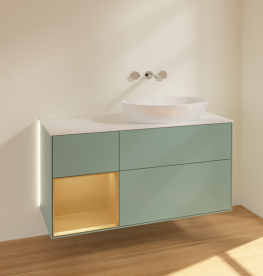 Тумба под раковину Villeroy & Boch Finion 120х50,1 см с подсветкой МДФ оливковый матовый лак/стекло белое матовое GA41HFGM