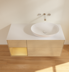 Тумба под раковину Villeroy & Boch Finion 120х50,1 см с подсветкой МДФ шпон дуба/стекло белое матовое GA41HFPC