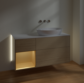 Тумба под раковину Villeroy & Boch Finion 120х50,1 см с подсветкой МДФ шпон дуба/стекло белое матовое GA41HFPC