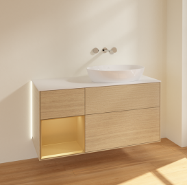 Тумба под раковину Villeroy & Boch Finion 120х50,1 см с подсветкой МДФ шпон дуба/стекло белое матовое GA41HFPC