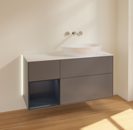 Тумба под раковину Villeroy & Boch Finion 120х50,1 см с подсветкой МДФ антрацит матовый лак/стекло белое матовое GA41HGGK