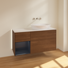 Тумба под раковину Villeroy & Boch Finion 120х50,1 см с подсветкой МДФ шпон грецкого ореха/стекло белое матовое GA41HGGN