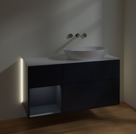 Тумба под раковину Villeroy & Boch Finion 120х50,1 см с подсветкой МДФ темно-синий матовый лак/стекло белое матовое GA41HGHG