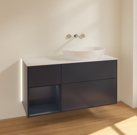Тумба под раковину Villeroy & Boch Finion 120х50,1 см с подсветкой МДФ темно-синий матовый лак/стекло белое матовое GA41HGHG