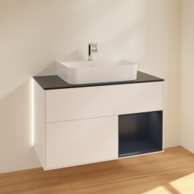 Тумба под раковину Villeroy & Boch Finion 100х50,1 см с подсветкой МДФ белый матовый лак/стекло черное матовое G122HGMT