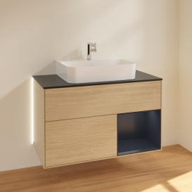 Тумба під раковину Villeroy & Boch Finion 100х50,1 см з підсвічуванням МДФ шпон дуба/скло чорне матове G122HGPC