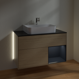 Тумба под раковину Villeroy & Boch Finion 100х50,1 см с подсветкой МДФ шпон дуба/стекло черное матовое G122HGPC