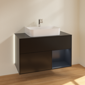 Тумба под раковину Villeroy & Boch Finion 100х50,1 см с подсветкой МДФ черный матовый лак/стекло черное матовое G122HGPD