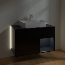 Тумба под раковину Villeroy & Boch Finion 100х50,1 см с подсветкой МДФ черный матовый лак/стекло черное матовое G122HGPD