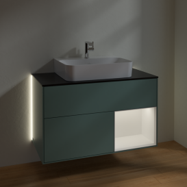 Тумба под раковину Villeroy & Boch Finion 100х50,1 см с подсветкой МДФ оливковый матовый лак/стекло черное матовое G122MTGM