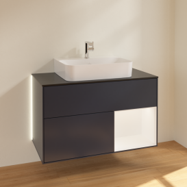 Тумба под раковину Villeroy & Boch Finion 100х50,1 см с подсветкой МДФ темно-синий матовый лак/стекло черное матовое G122MTHG