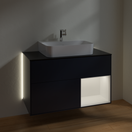 Тумба под раковину Villeroy & Boch Finion 100х50,1 см с подсветкой МДФ темно-синий матовый лак/стекло черное матовое G122MTHG