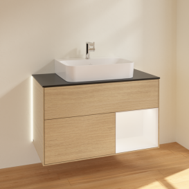 Тумба под раковину Villeroy & Boch Finion 100х50,1 см с подсветкой МДФ шпон дуба/стекло черное матовое G122MTPC